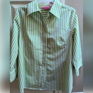 Liz Lange Maternity Blouse, Buttondown, Lime Green and White Striped, MED/12